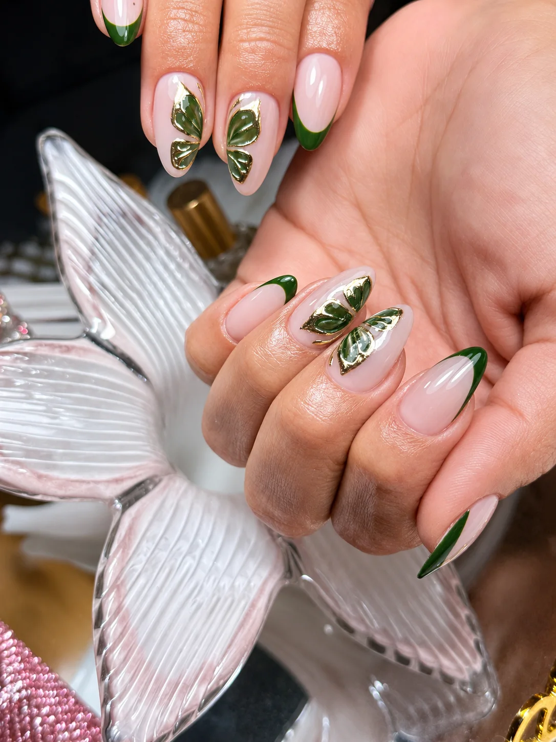 Green butterfly nail art